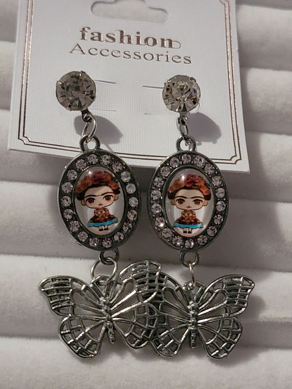 Fashion Accessories Frida-Inspired Butterfly Drop Earrings - Silver Color